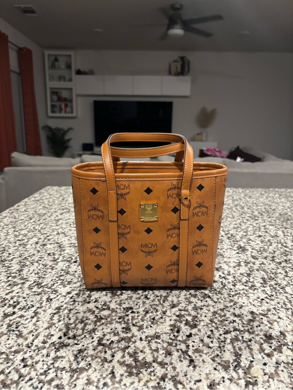 MCM Visetos Mini Tote Bag | Cognac & Brown | Mini